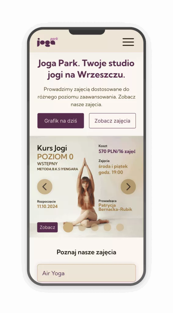 screen sekcji hero w wersji mobilnej