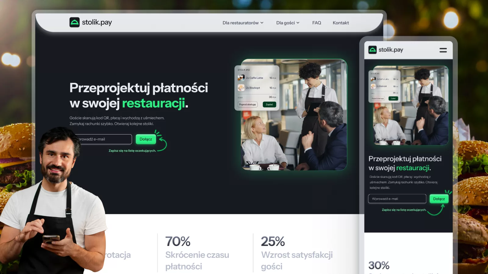 Landing page aplikacji dla restauratorów