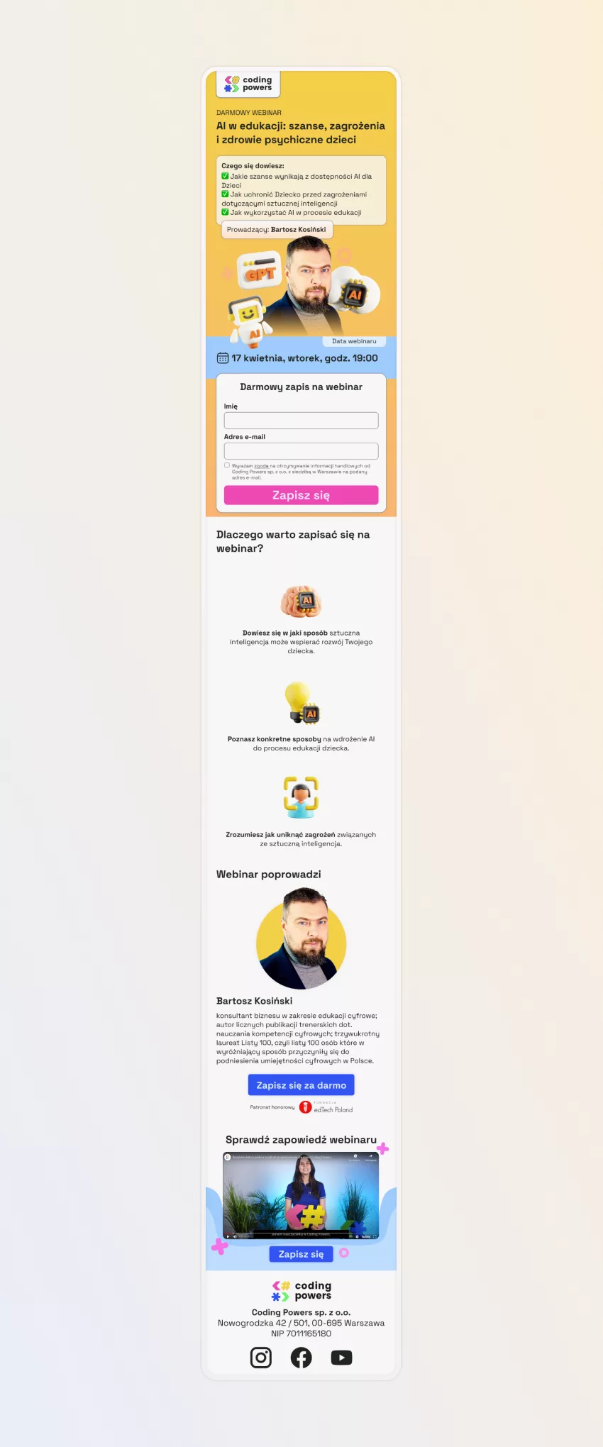 landing page - widok mobile